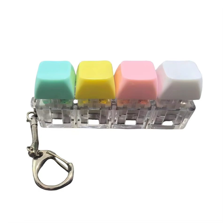 2026 Keyboard Clicker with LED Light Keychain 4-Key Transparent Keyboard Toy Anxiety Relieving Clicker