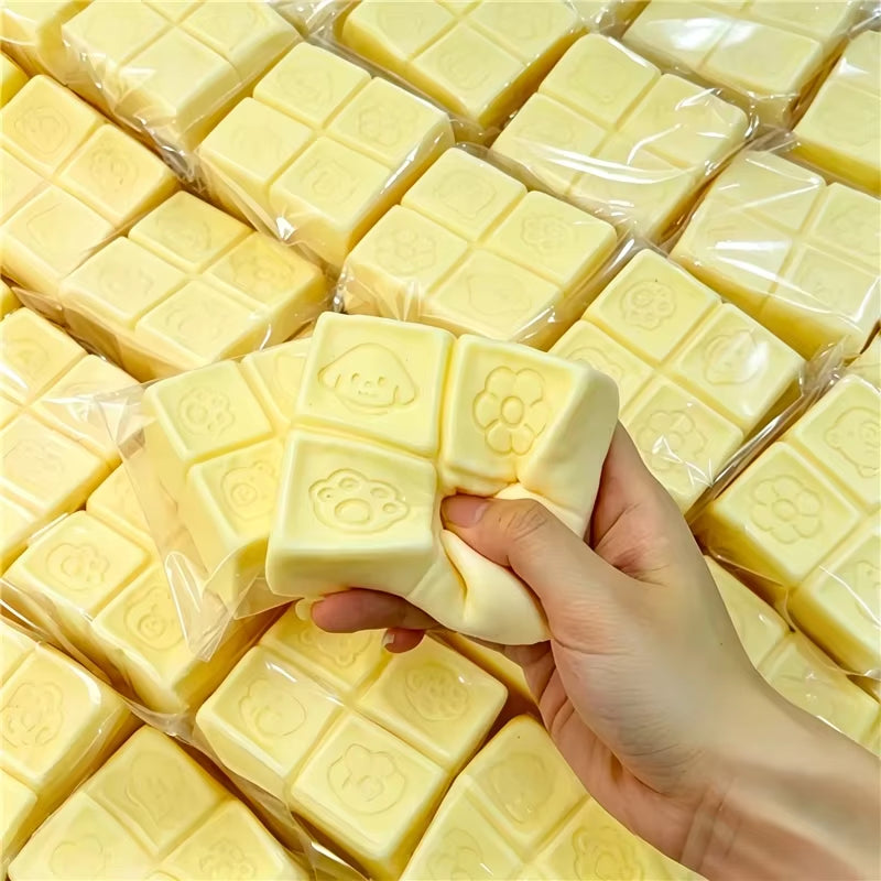 Squishy Strawberry Chocolate Milk Cube Cake Bread Squeeze Toy Soft Stress Relief Slow Rising Sensory Fidget Toys for ADHD Autism