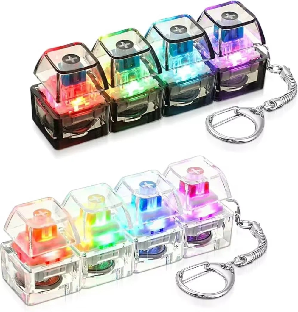 2026 Keyboard Clicker with LED Light Keychain 4-Key Transparent Keyboard Toy Anxiety Relieving Clicker