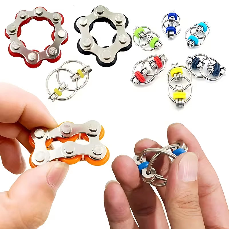 Fidget Toys Set Includes 2PCS Key Flippy Chain and 1PCS Six Roller Chain Anxiety Stress Relief Gifts for Adults Teens Boys