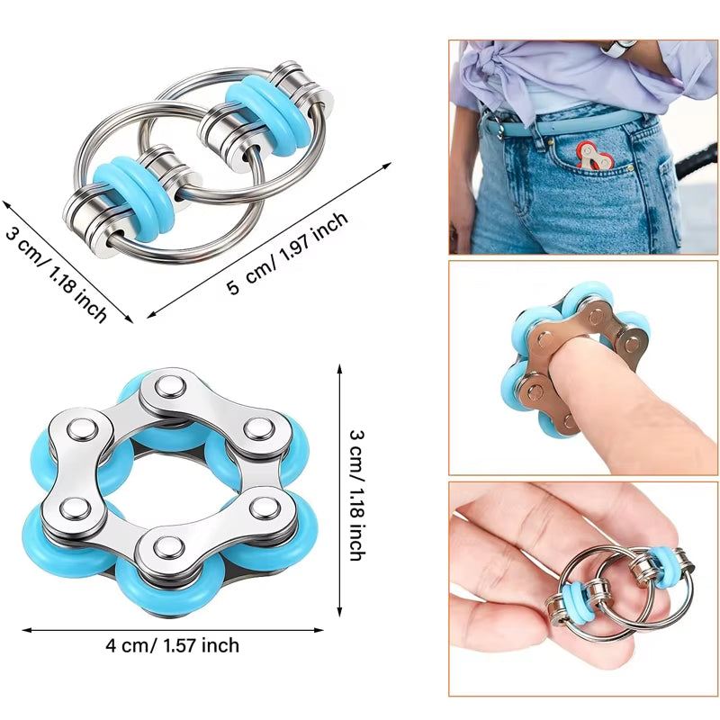 Fidget Toys Set Includes 2PCS Key Flippy Chain and 1PCS Six Roller Chain Anxiety Stress Relief Gifts for Adults Teens Boys