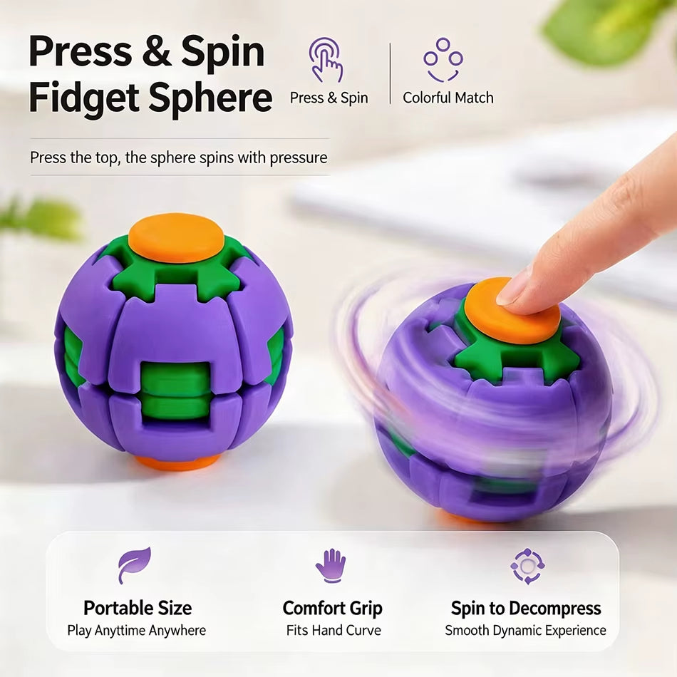 3D Printed Press to Spin Gear Fidget Ball Transformable Fidget Spinner Anxiety Stress Relief Toy Desktop Ornament Novelty Gift