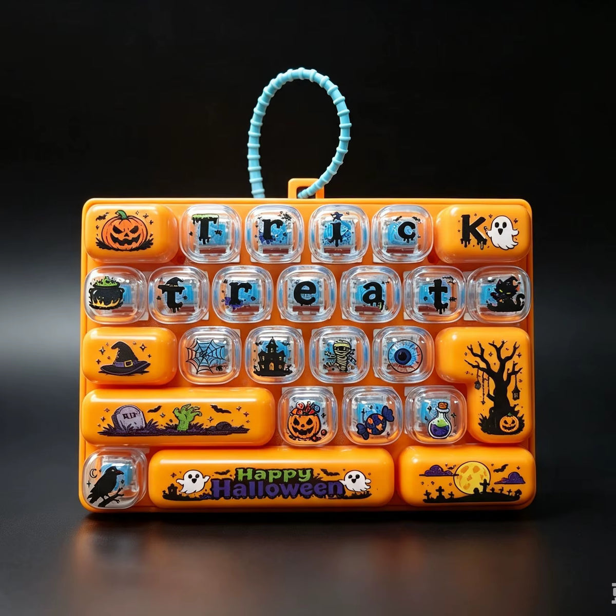 Spooky Fun Halloween 26-Grid Keycap Clicker Keychain - Stress Relief Fidget Charm for Backpacks & Gifts