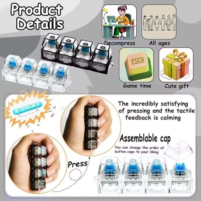 LED Crystal Clicker Fidget Keychain - Stress Relief Sensory Toy for Adults & Kids
