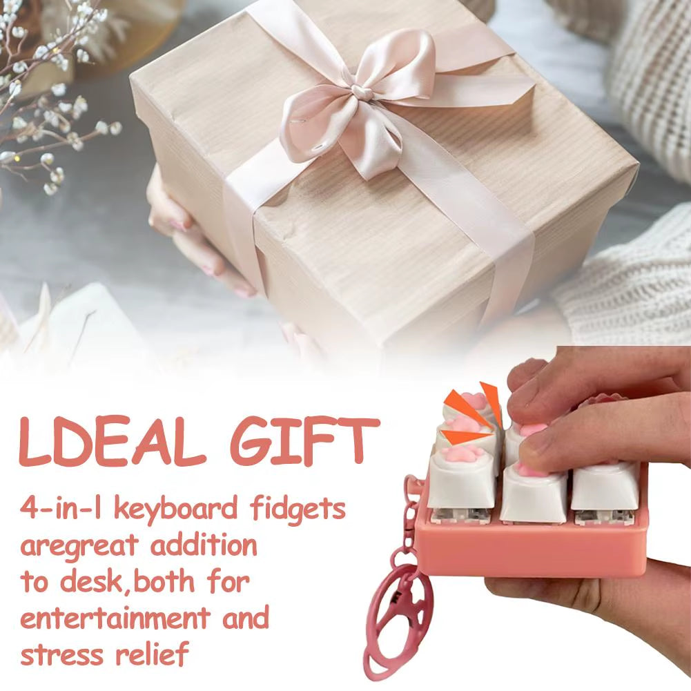 Silent Keyboard Fidget Toy,Fidget Keyboard for Stress Relief Cat'S Paw Keyboard Fidget Clicker,Anti-Anxiety Keyboard Keychains