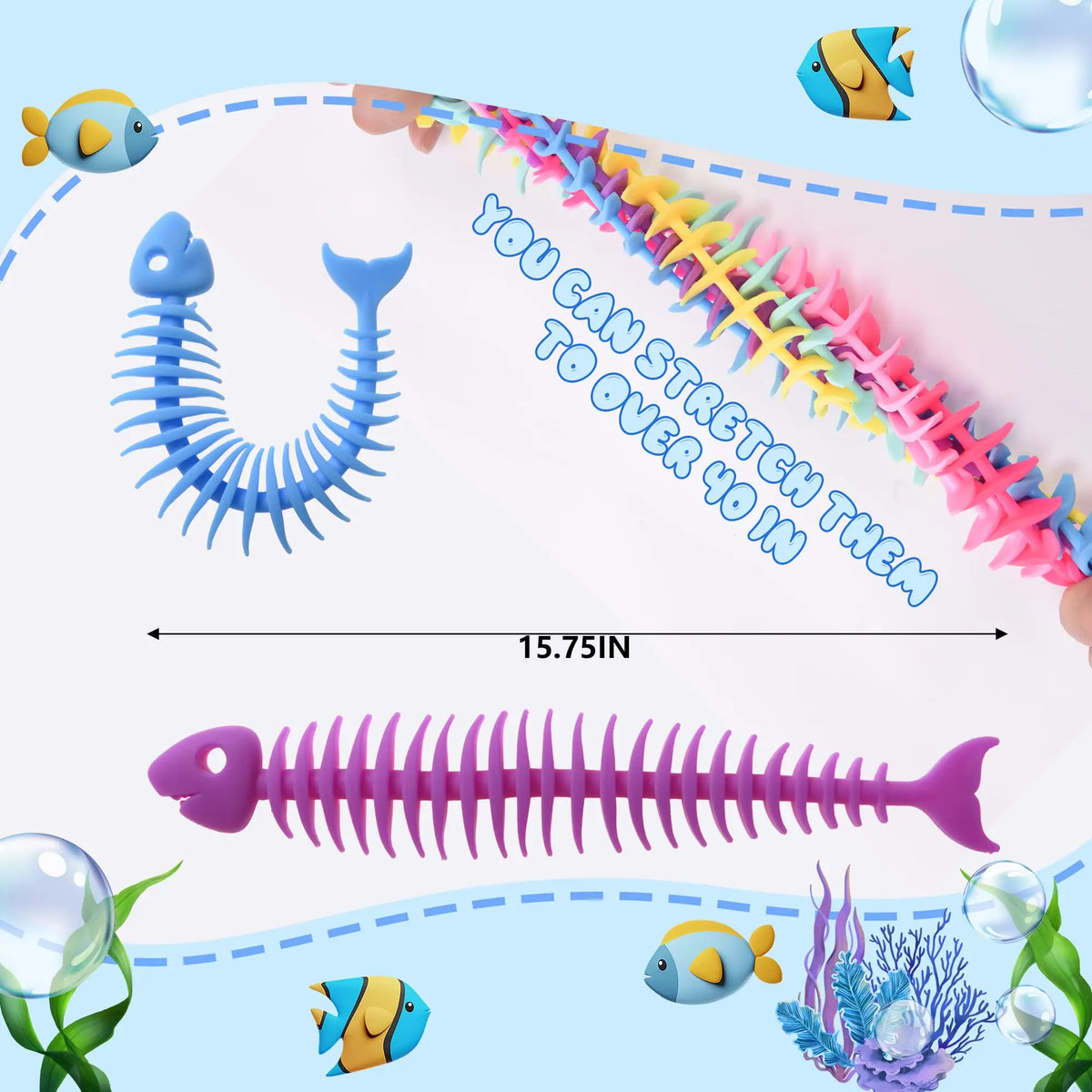 5/10/20/40Pcs Squishy Fidget Toys,Fish Bone Sensory Toys, Muticolor Stretchy Strings Toy for Stress Relief, Tangle Fidget Toy,