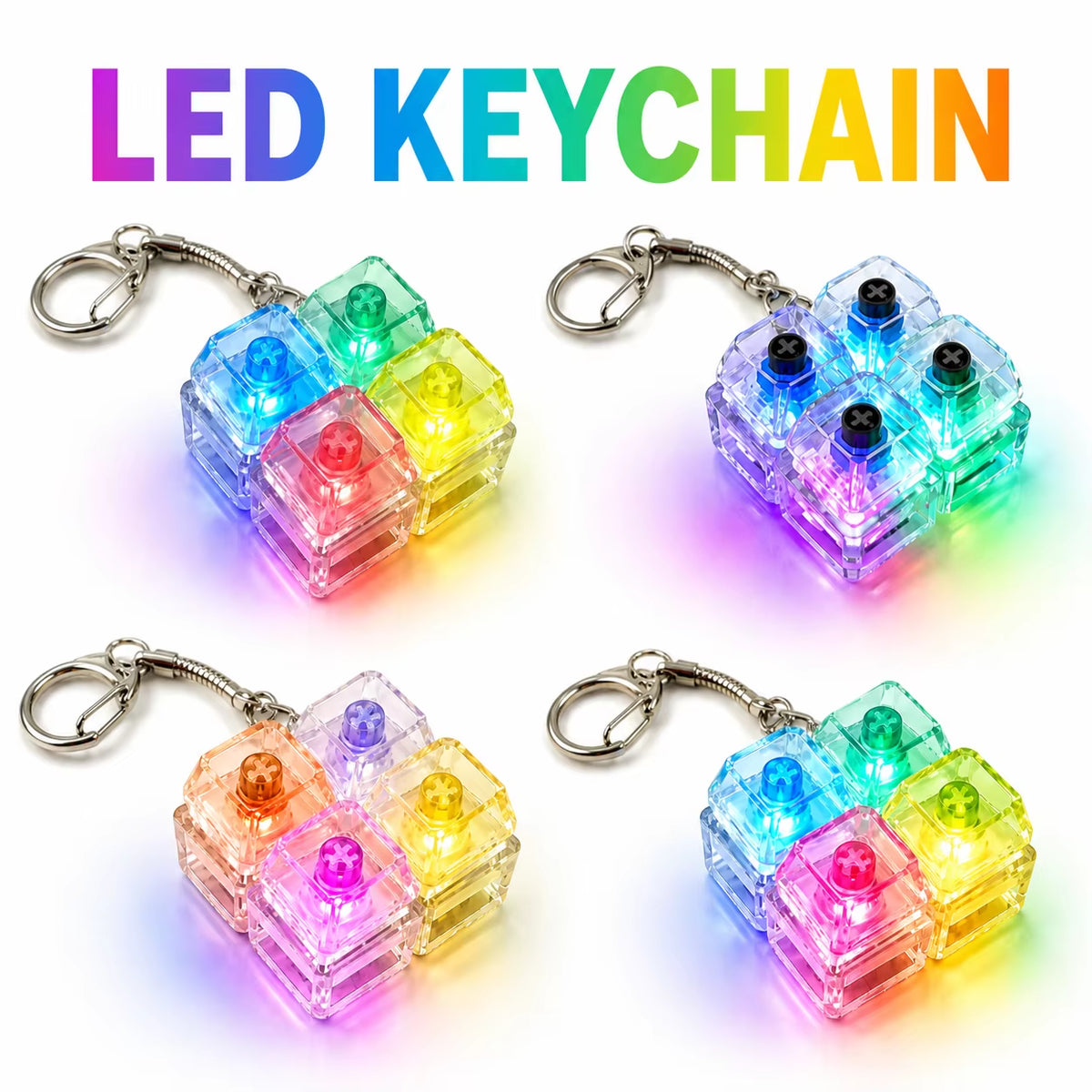 Colorful LED Clicky Mechanical Keyboard Switch Fidget Keychain - Stress Relief Sensory Pendant Gift