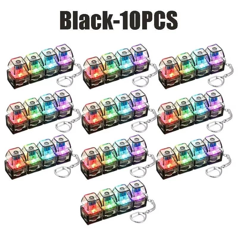 2026 Keyboard Clicker with LED Light Keychain 4-Key Transparent Keyboard Toy Anxiety Relieving Clicker