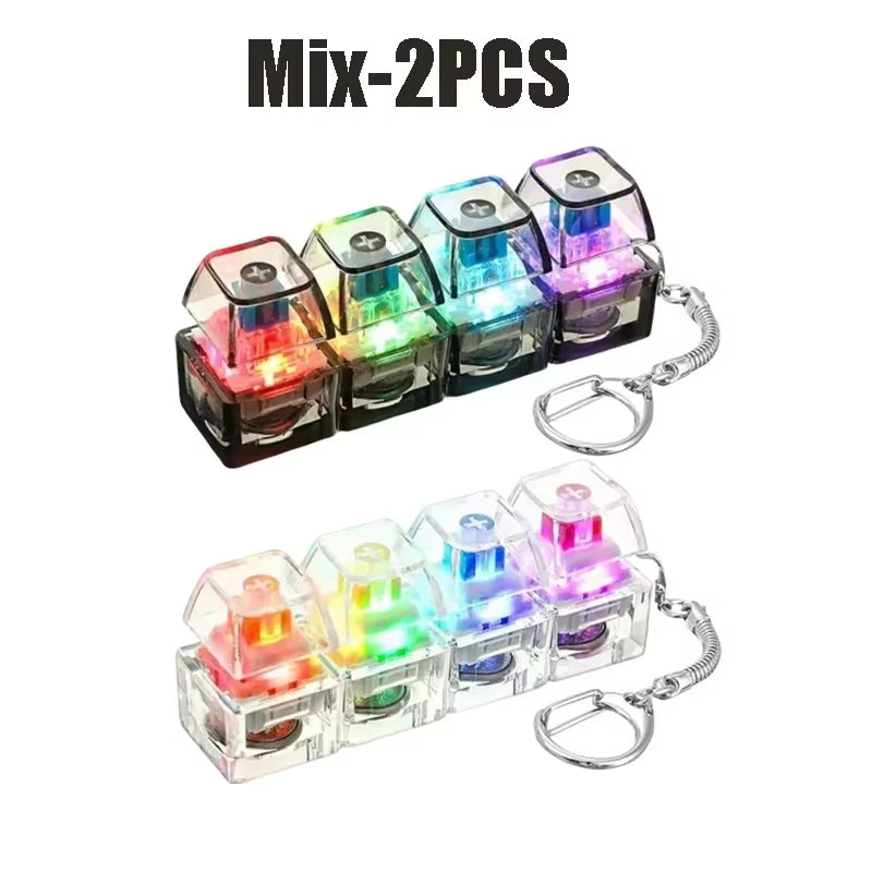 2026 Keyboard Clicker with LED Light Keychain 4-Key Transparent Keyboard Toy Anxiety Relieving Clicker