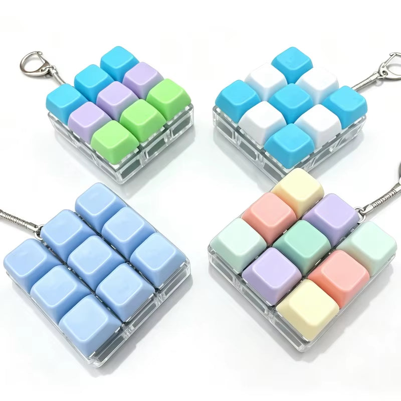 Keycap Clicker Portable Macaron Color 9-Key Keyboard Fidget Toy Finger Pinch Mini Pendant ASMR Stress Relief Keyboard Keychain