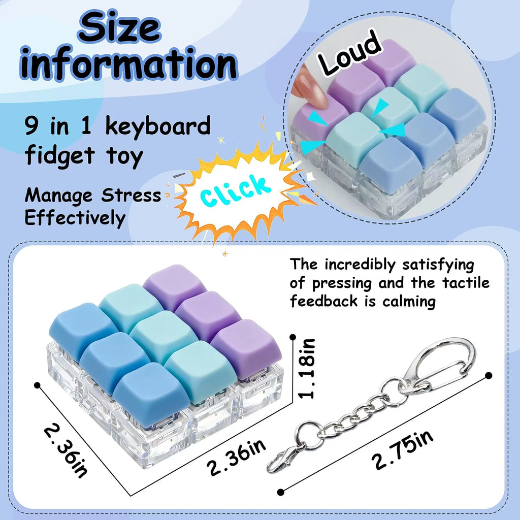 Keyboard Fidget Toy, Keyboard Fidget Keychain 9-In-1 Keyboard Decompression Button Finger Clicker Toy Stress Relief Fidget Gifts