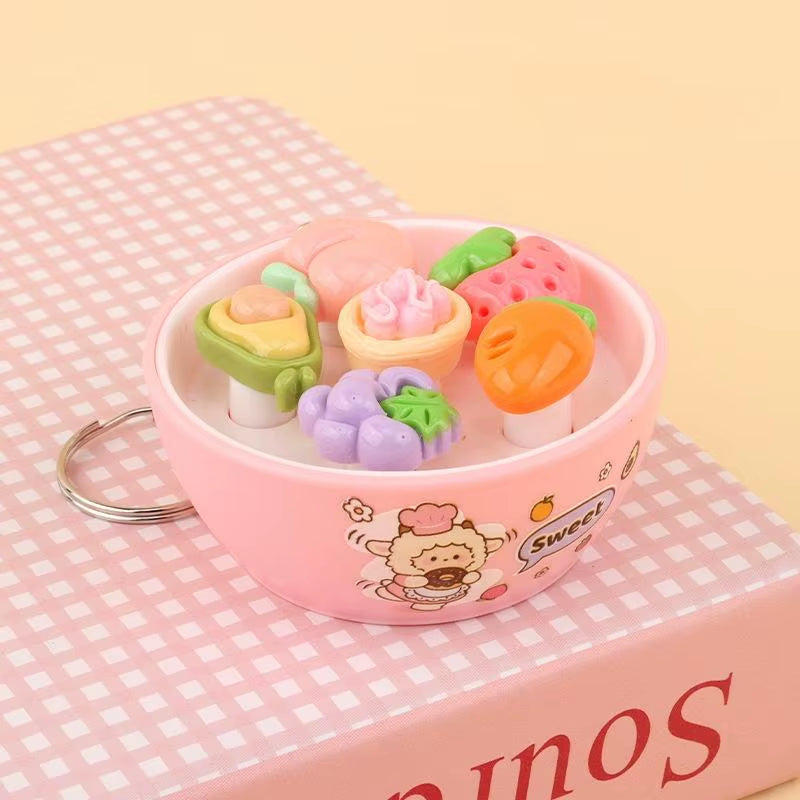 New Sensory Fidget Stress Relief Keychain Mini Simulation Fruit Bowl Whack a Mole Toy Soft for Office Worker Pressure Relief