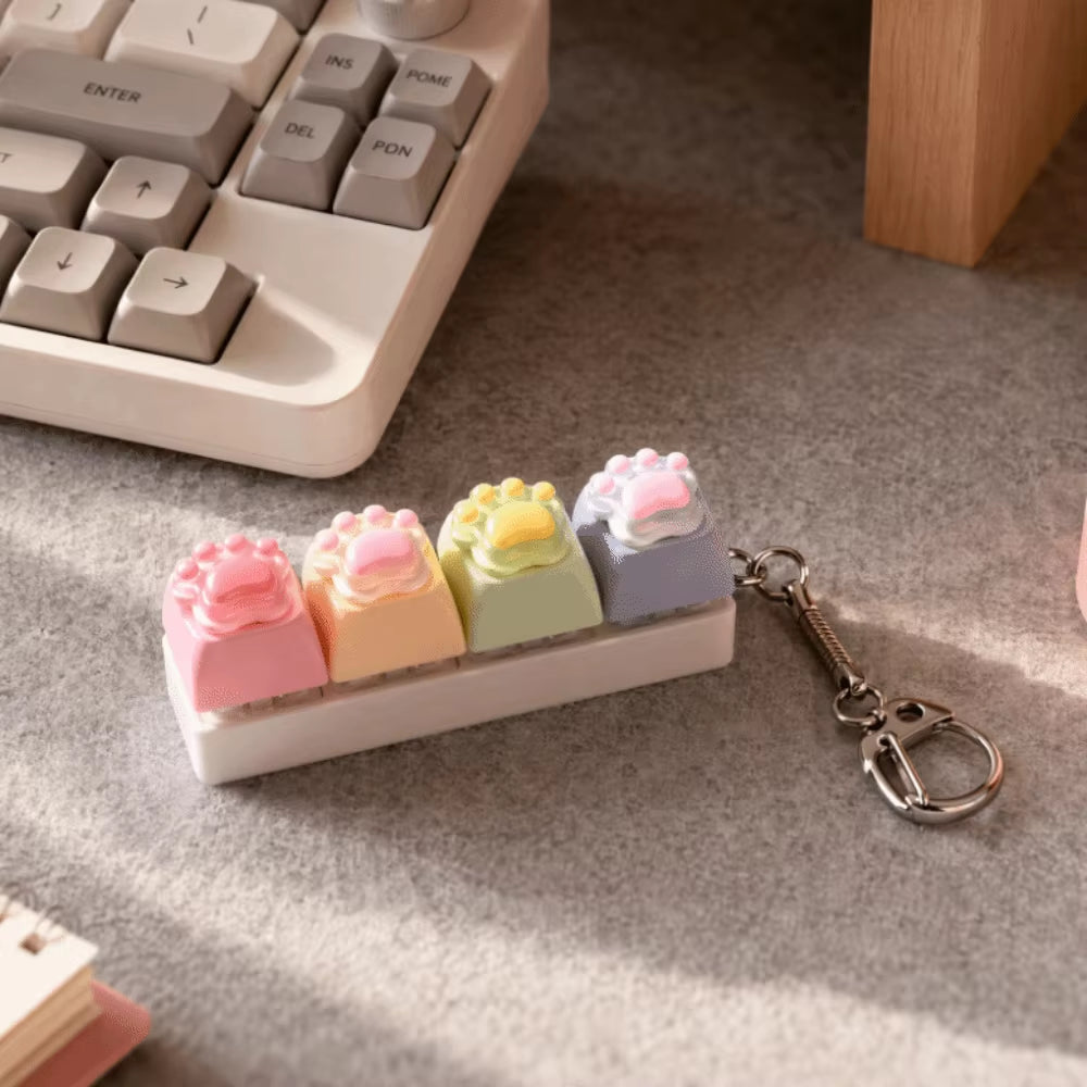 Backpack Pendant Cat'S Paw Keyboard Fidget Colorful Design Smooth Texture Cat Paw Squishy Keychain Cat Paw Shape 4 Keys