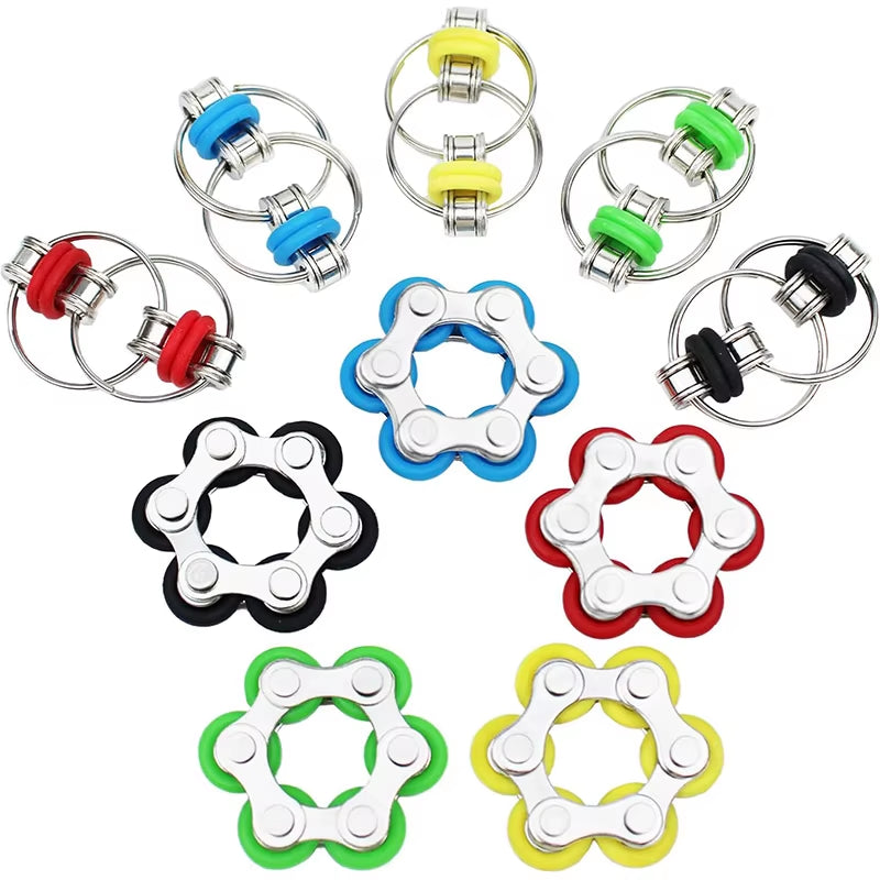 Fidget Toys Set Includes 2PCS Key Flippy Chain and 1PCS Six Roller Chain Anxiety Stress Relief Gifts for Adults Teens Boys