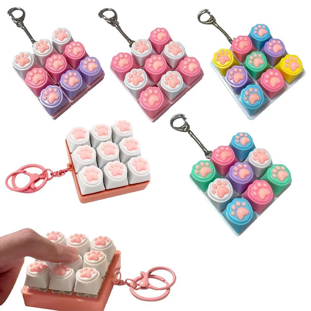 Silent Keyboard Fidget Toy,Fidget Keyboard for Stress Relief Cat'S Paw Keyboard Fidget Clicker,Anti-Anxiety Keyboard Keychains