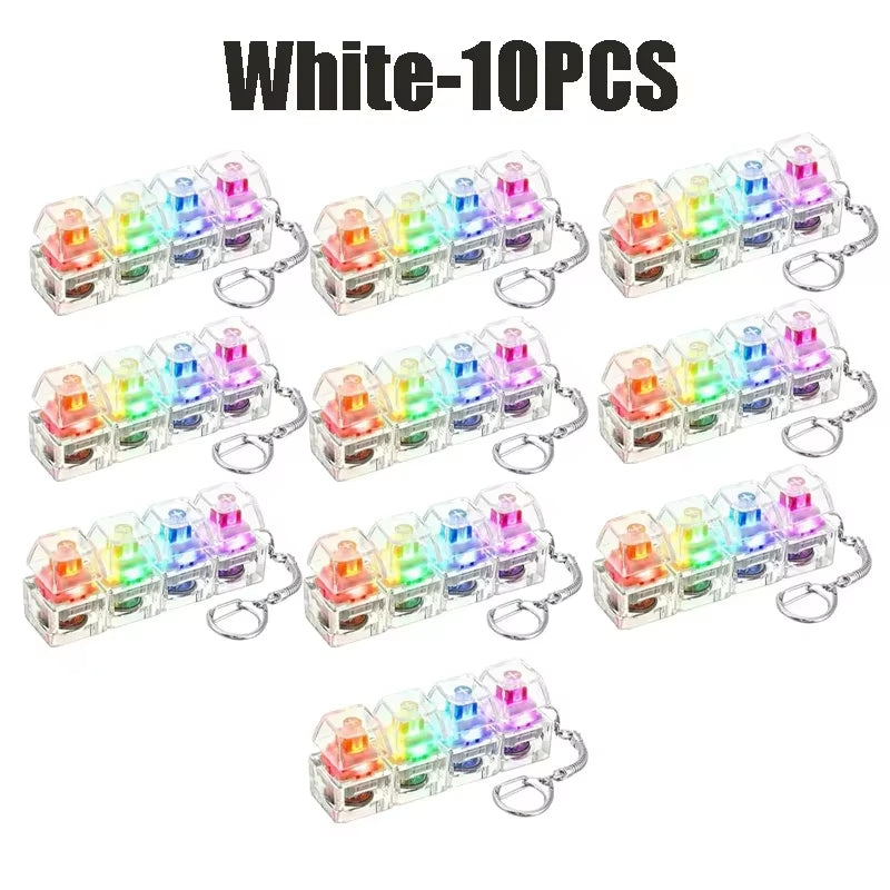 2026 Keyboard Clicker with LED Light Keychain 4-Key Transparent Keyboard Toy Anxiety Relieving Clicker