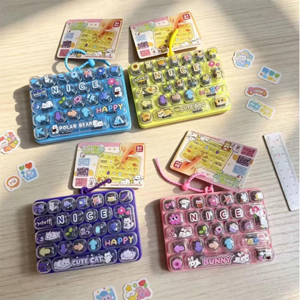 Grid Keycap Clicker anti Stress Fidget Keyboard Keychain Decompression Button Cartoon Hand Relax Party Favor Gift