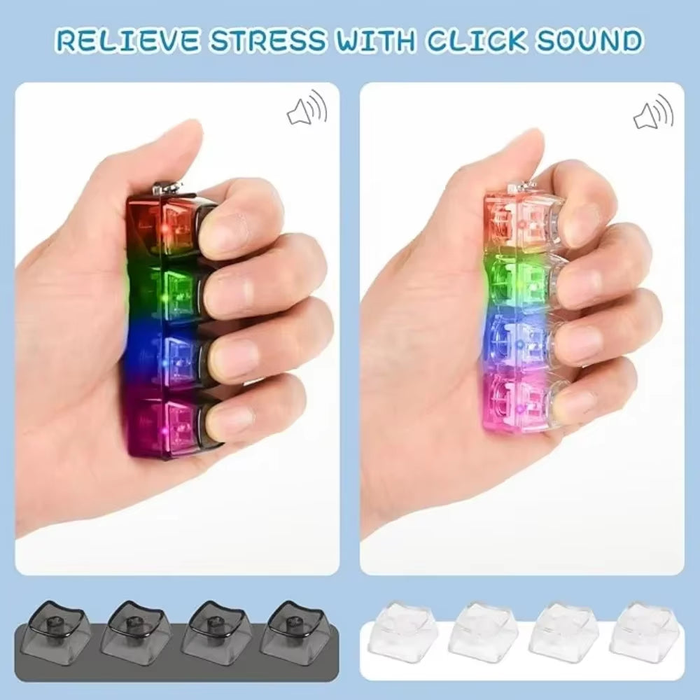 2026 Keyboard Clicker with LED Light Keychain 4-Key Transparent Keyboard Toy Anxiety Relieving Clicker