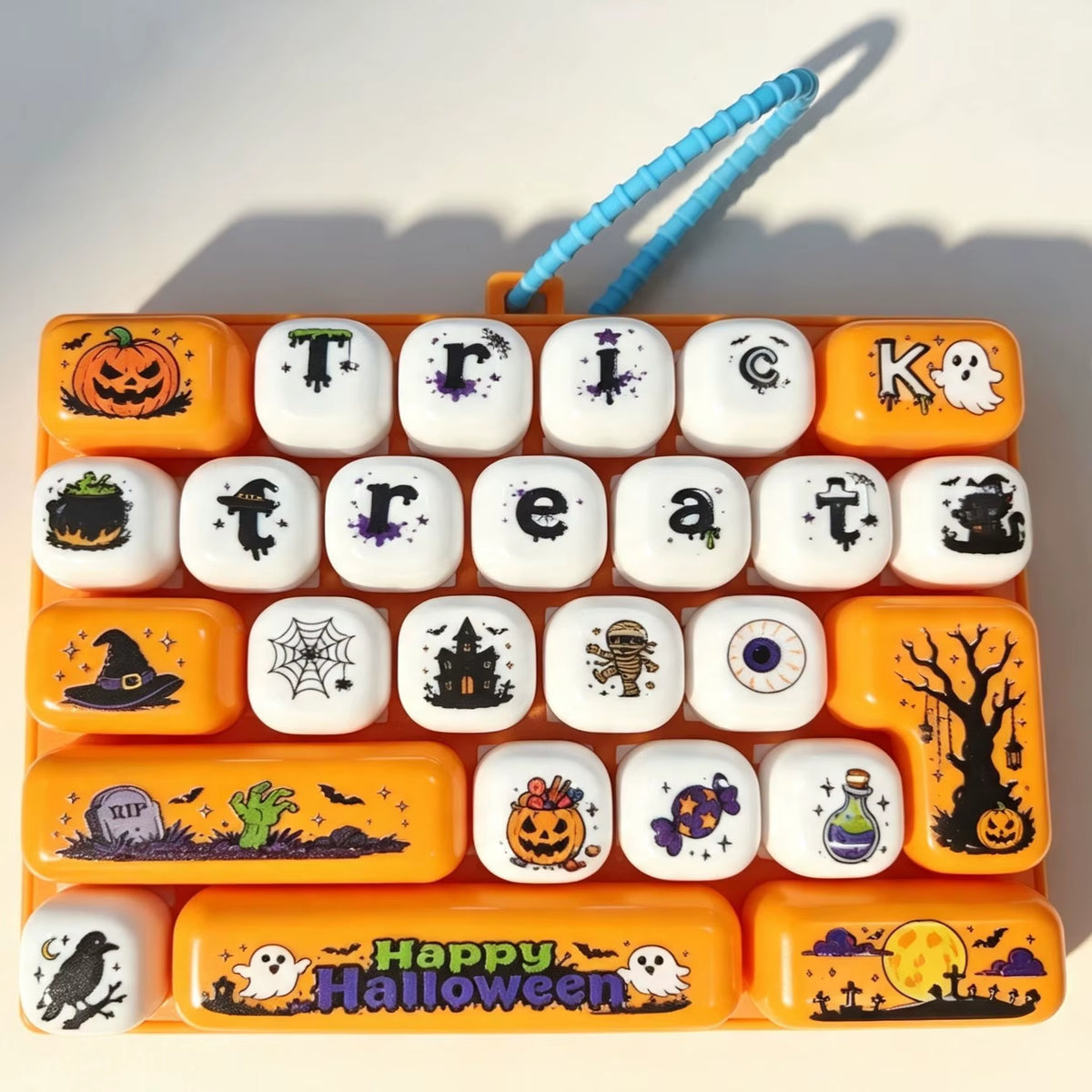 Spooky Fun Halloween 26-Grid Keycap Clicker Keychain - Stress Relief Fidget Charm for Backpacks & Gifts