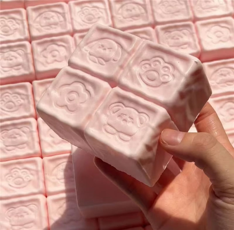 Squishy Strawberry Chocolate Milk Cube Cake Bread Squeeze Toy Soft Stress Relief Slow Rising Sensory Fidget Toys for ADHD Autism
