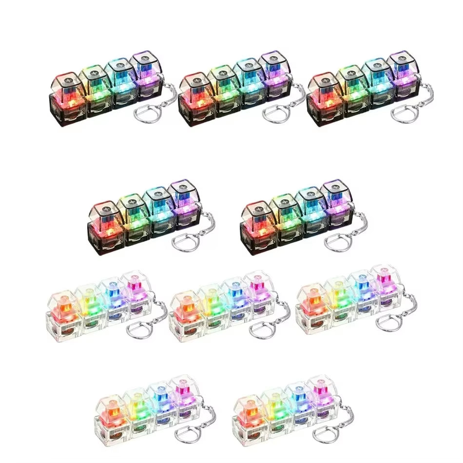 2026 Keyboard Clicker with LED Light Keychain 4-Key Transparent Keyboard Toy Anxiety Relieving Clicker