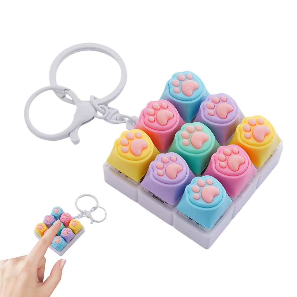 Silent Keyboard Fidget Toy,Fidget Keyboard for Stress Relief Cat'S Paw Keyboard Fidget Clicker,Anti-Anxiety Keyboard Keychains