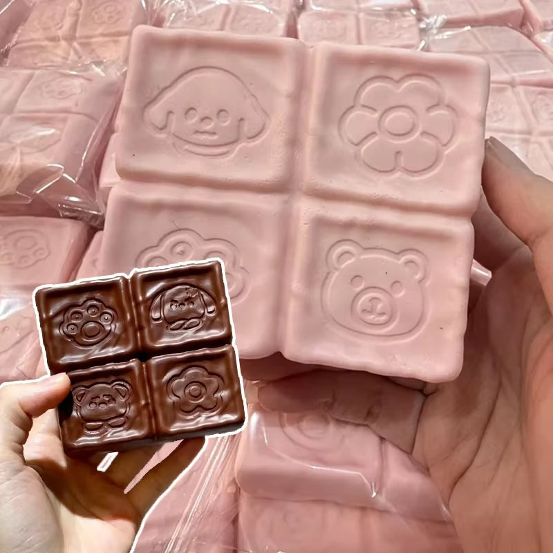 Squishy Strawberry Chocolate Milk Cube Cake Bread Squeeze Toy Soft Stress Relief Slow Rising Sensory Fidget Toys for ADHD Autism