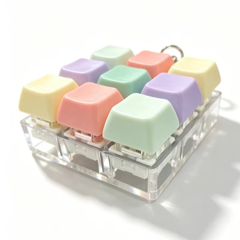 Keycap Clicker Portable Macaron Color 9-Key Keyboard Fidget Toy Finger Pinch Mini Pendant ASMR Stress Relief Keyboard Keychain