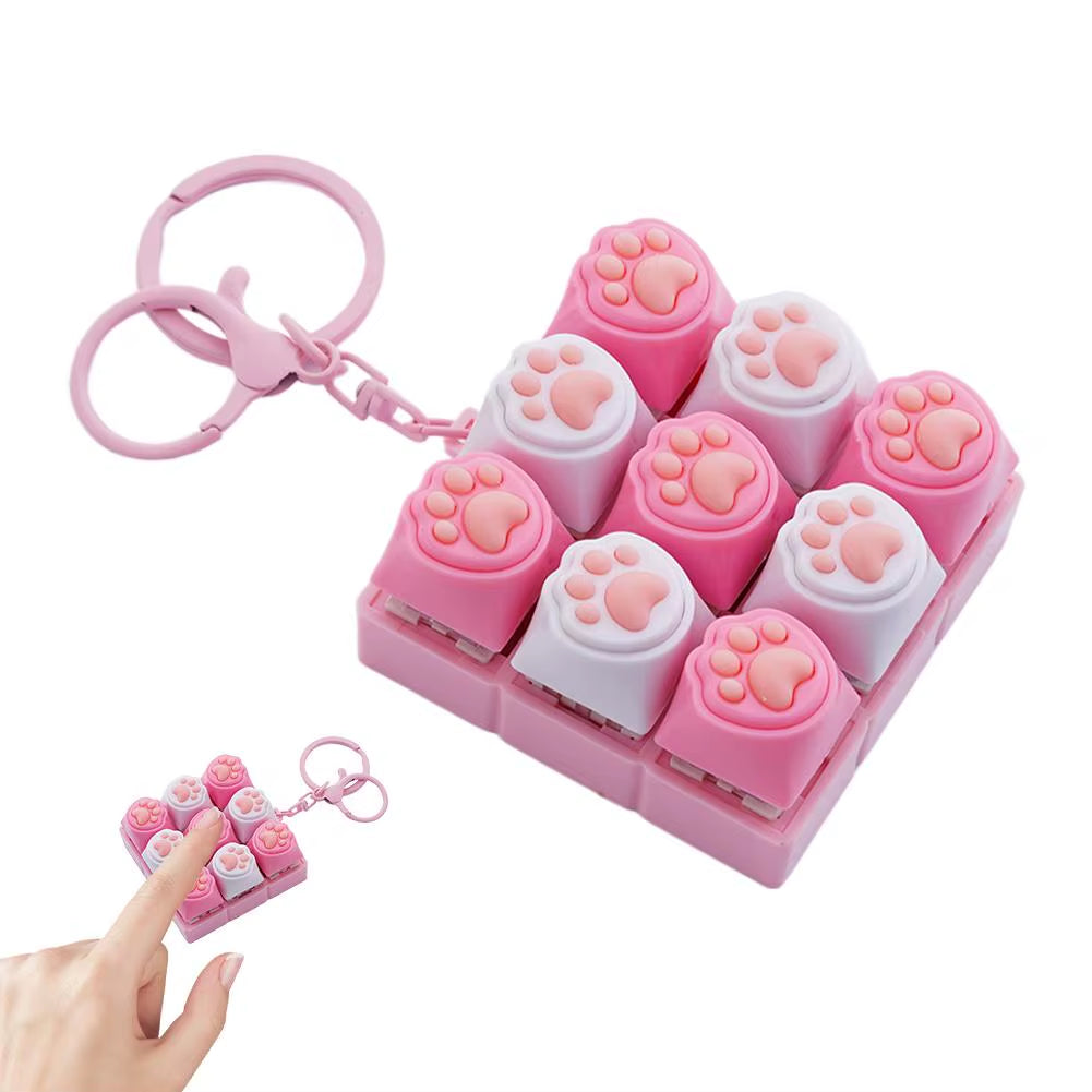 Silent Keyboard Fidget Toy,Fidget Keyboard for Stress Relief Cat'S Paw Keyboard Fidget Clicker,Anti-Anxiety Keyboard Keychains