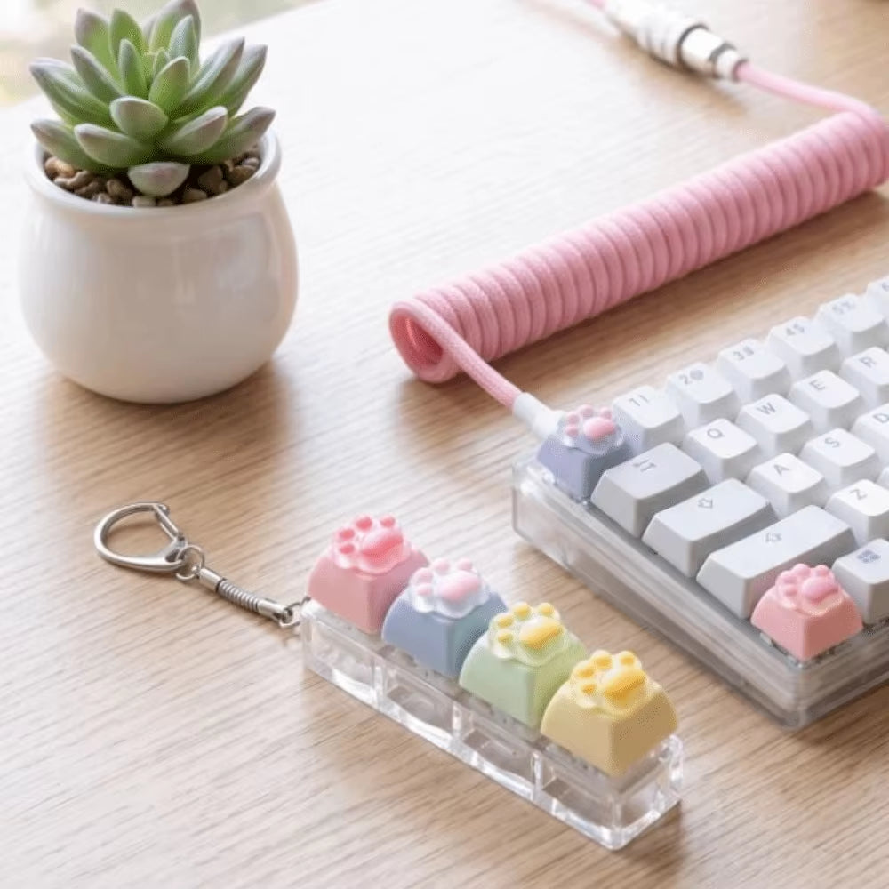 Backpack Pendant Cat'S Paw Keyboard Fidget Colorful Design Smooth Texture Cat Paw Squishy Keychain Cat Paw Shape 4 Keys