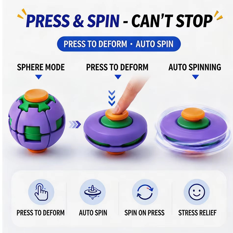 3D Printed Press to Spin Gear Fidget Ball Transformable Fidget Spinner Anxiety Stress Relief Toy Desktop Ornament Novelty Gift