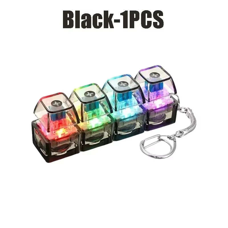 2026 Keyboard Clicker with LED Light Keychain 4-Key Transparent Keyboard Toy Anxiety Relieving Clicker