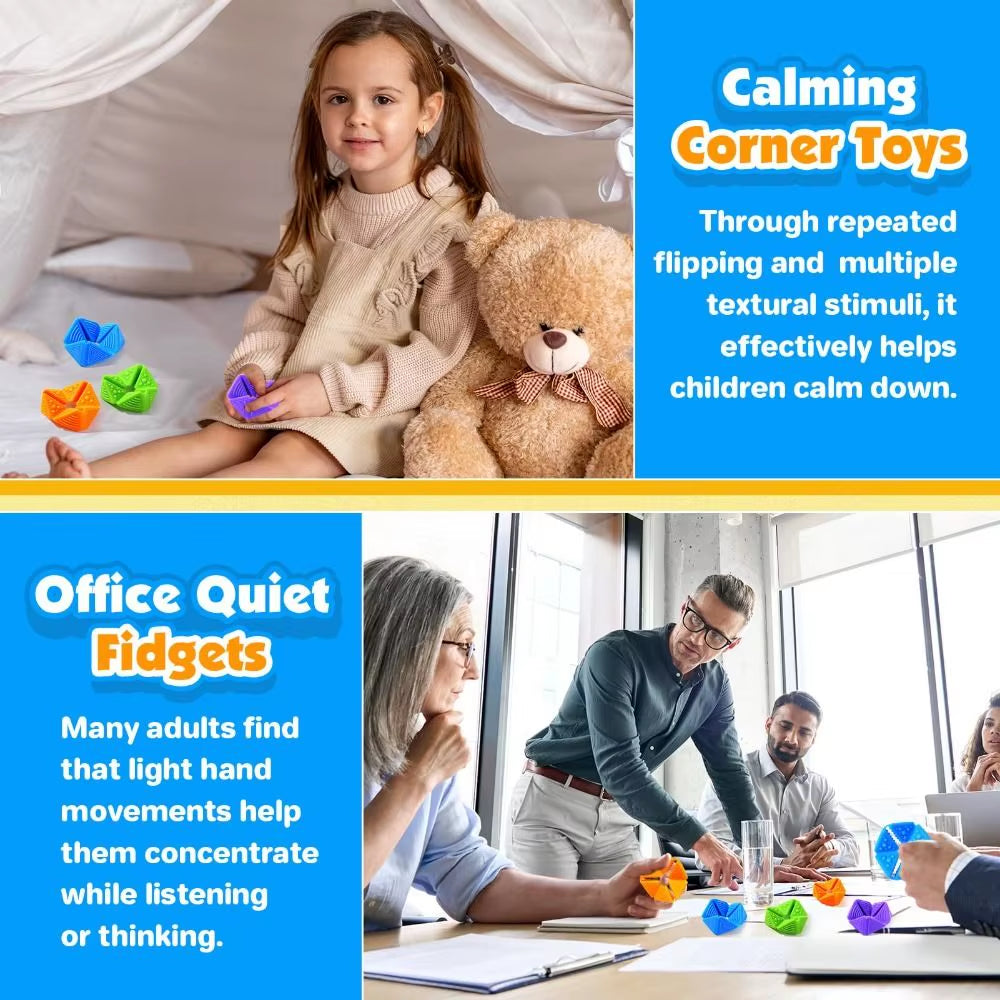 4Pcs New Silicone Fidget Sensory with Textures Stress Reduce Sensory Flip Cube ADHD Fidget Tactile Stimulation