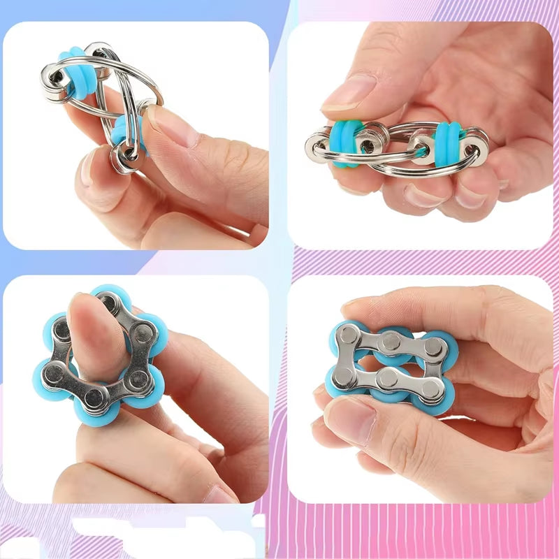 Fidget Toys Set Includes 2PCS Key Flippy Chain and 1PCS Six Roller Chain Anxiety Stress Relief Gifts for Adults Teens Boys
