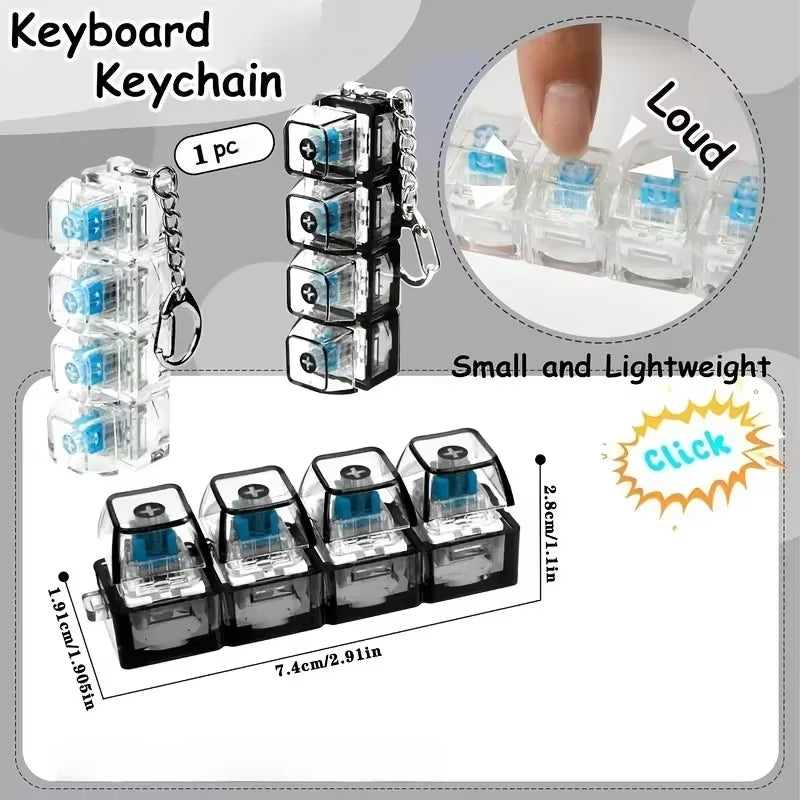 2026 Keyboard Clicker with LED Light Keychain 4-Key Transparent Keyboard Toy Anxiety Relieving Clicker