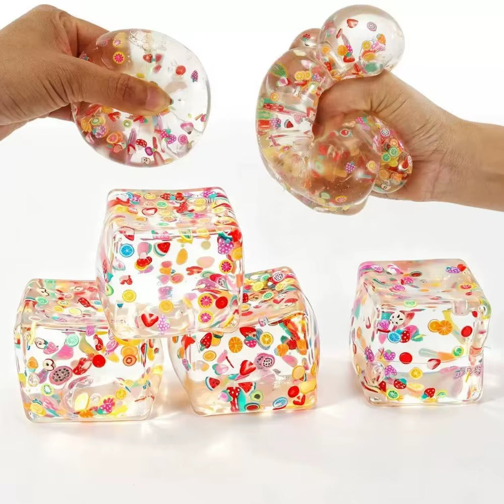 Taba Squishy Stress Balls Cube - Fruit Sensory Fidget Toy Slow Rise Squishy Toys for for ADHD Autism Office Desk Squeeze Gift