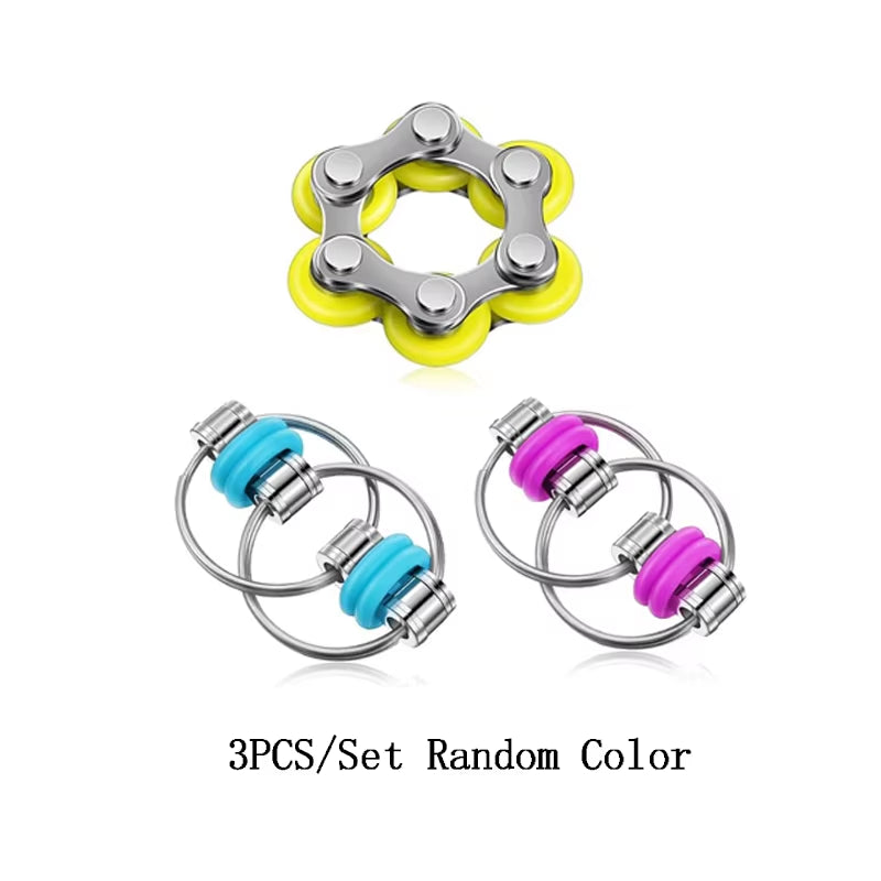 Fidget Toys Set Includes 2PCS Key Flippy Chain and 1PCS Six Roller Chain Anxiety Stress Relief Gifts for Adults Teens Boys