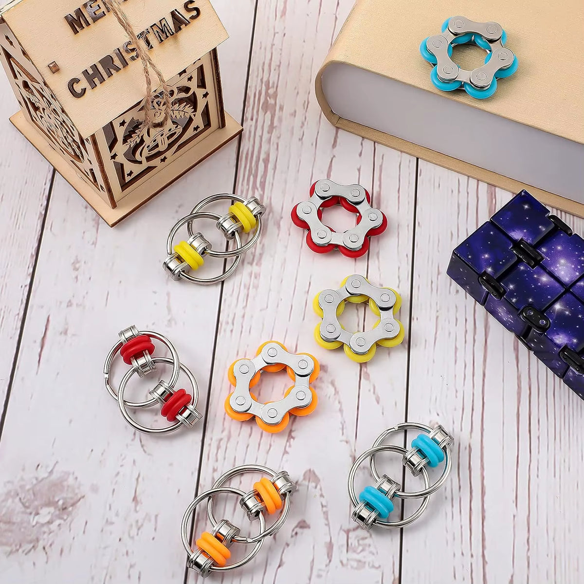 Fidget Toys Set Includes 2PCS Key Flippy Chain and 1PCS Six Roller Chain Anxiety Stress Relief Gifts for Adults Teens Boys