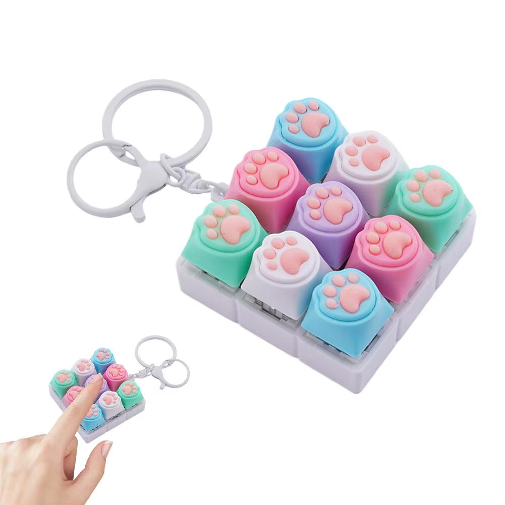 Silent Keyboard Fidget Toy,Fidget Keyboard for Stress Relief Cat'S Paw Keyboard Fidget Clicker,Anti-Anxiety Keyboard Keychains