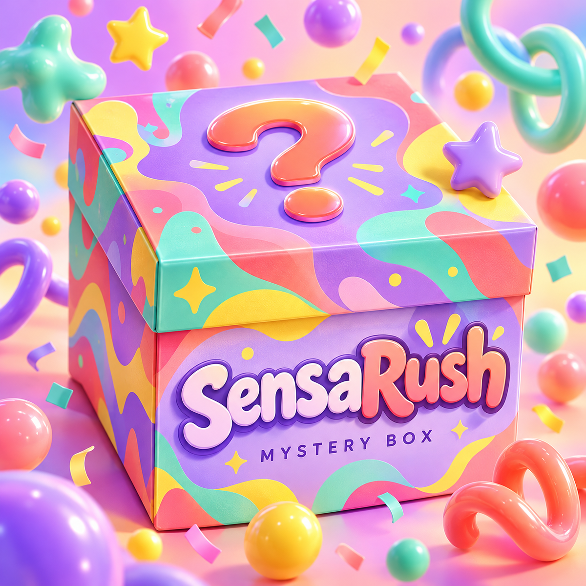 SensaRush mystery box packaging concept — final packaging to be confirmed
